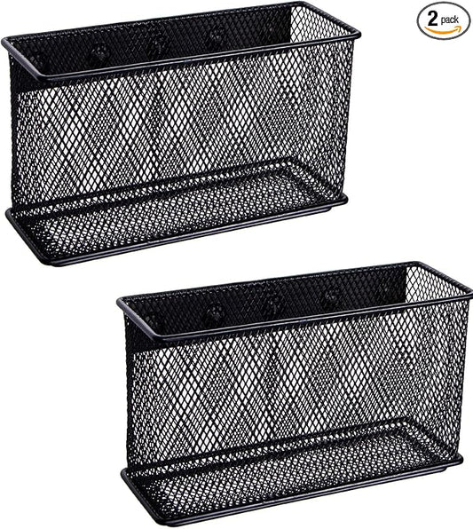 dedoot Magnetic Basket for refrigerator Storage Pencil Holder Basket Mesh Black Strong Magnetic Pen Holder for Refrigerator ,Whiteboard, Locker, Home and Office Organizer, 6.3x2.3x3.6inch,2 Pack