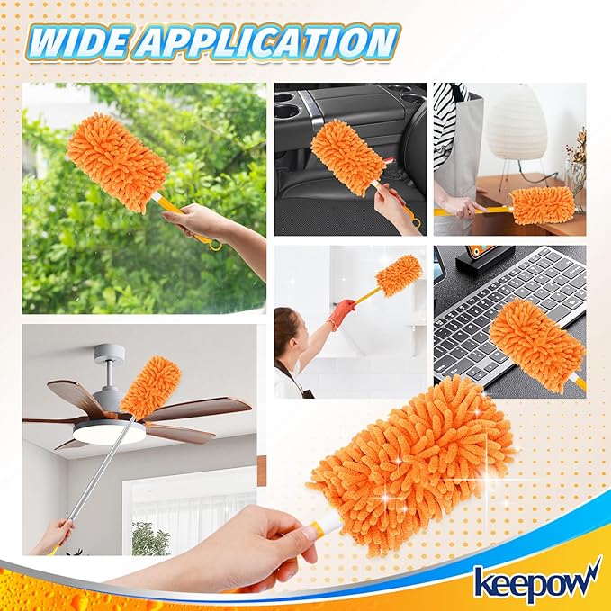 KEEPOW 8 Pack Reusable Duster Refill Compatible with Swiffer Hand Duster - 360 Heavy Duty Dusters Refills - Microfiber Ceiling Fan Duster Fit for Swiffer Dusters Extended Handle