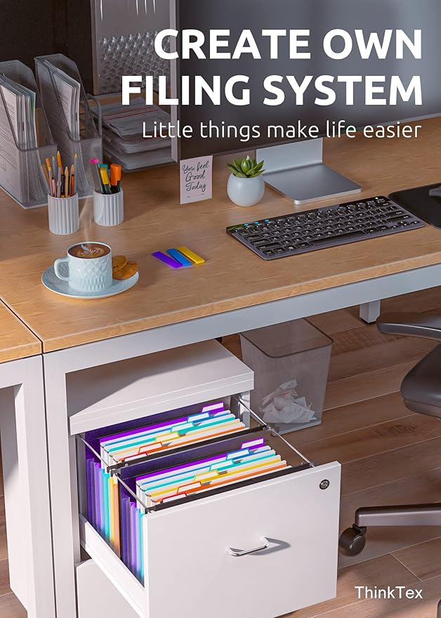 ThinkTex Plastic Expanding Hanging File Folders, 7 Innovative 1.2" Accordian Pockets, Large Capacity, Multi-Color Tabs, Letter Size for Filing Cabinet - 3 Packs