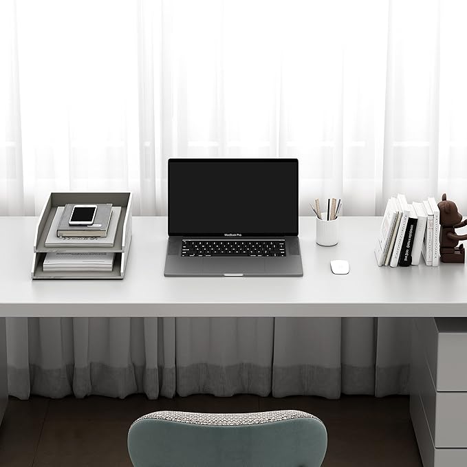 Leather Letter Tray, Thipoten Stackable Desk Organizer Holder for Office Supplies, Paper, File, Magazine, Perfect Office Organization for Desktop (White)