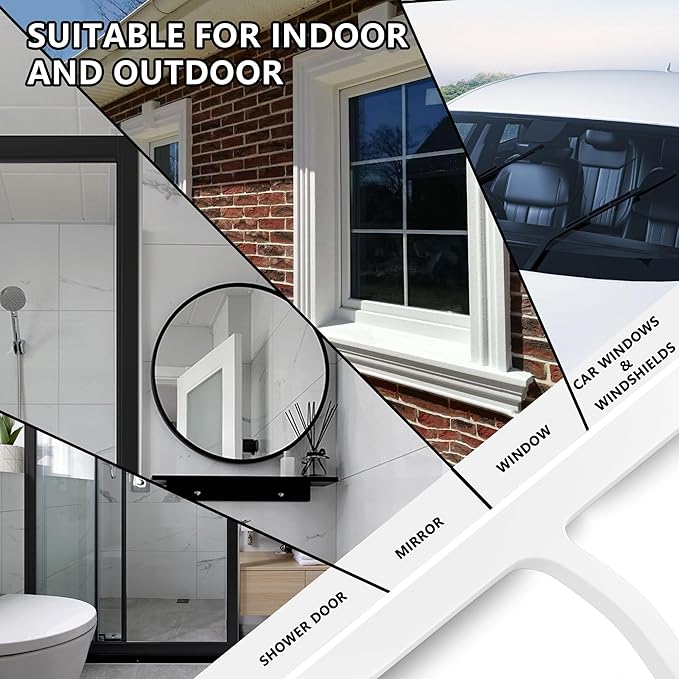 VEELAR Shower Squeegee for Shower Glass, Bathroom Glass Cleaning Tool with Hook Mount, Squeegee for Glass Doors, Window Cleaning, Tile Shower Walls (White)