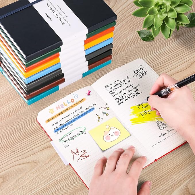Huhuhero 10 Colors Lined Journal Notebook, A5 Hardcover Notebooks for Work, 120GSM Thick Paper, 128 Pages College Ruled Notebook for Writing Business Journaling, 5"×8.25"