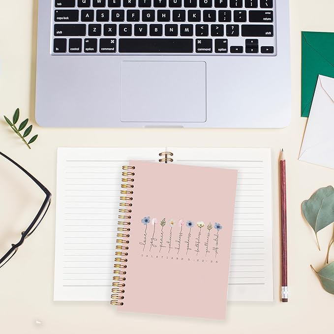 BearCake Fruit of the Spirit Boho Floral Christian Notebook Journal,Bible 5:22-23 Christian Gifts for Women,Bible Notebooks for Note Taking, Bible Journaling Notebook,Spiral Notebook 5.5x8.3 pink