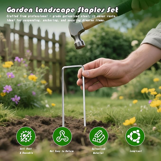 Mist Garden 6" Heavy Duty Landscape Staples - 100 Pack, 11 Gauge Galvanized Steel Garden Stakes for Weed Barrier Fabric, Ground Cover, Netting & Fence Anchoring (Durable Rust-Proof Design)