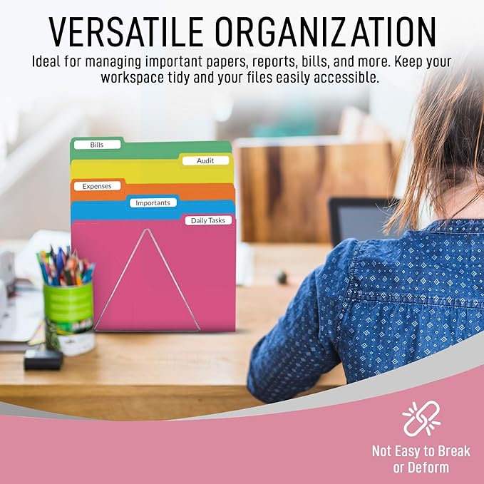 Pink File Folders, 1/3-Cut Tabs, Letter Size, 12-Pack – Durable Office Filing Folders for Documents, Papers, and Organization