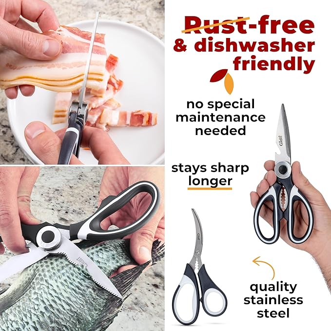 Kitchen Shears by Gidli - Liftime Replacement Warranty* - Includes Seafood Scissors As a Bonus - Heavy Duty Utility Stainless Steel All Purpose Ultra Sharp Scissors for Food/Cooking