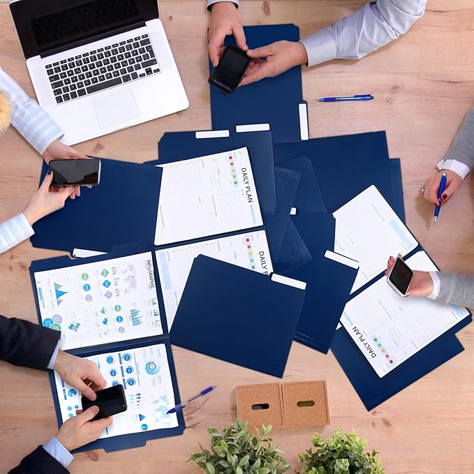 48 Pack Colored Plastic File Folders with Tabs and Sticky Labels Sturdy 1/3 Cut Tab Manila File Folders Letter Size 8. 5 x 11 Inch for Office Home Supplies Organizer Documents(Navy Blue)