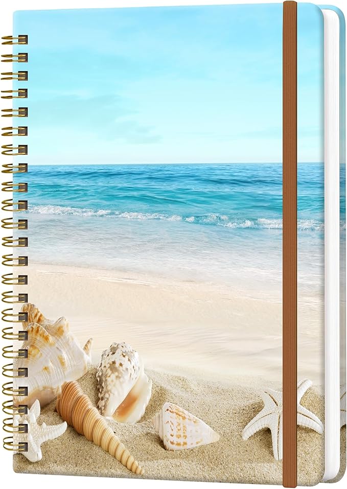 Spiral Journal Notebook for Women, Hardcover A5 College Ruled Notebook, 60 Sheet, Thick Paper, Cute Lined Journal for School, Office & Work, 6 x 8.4 in(Beach)