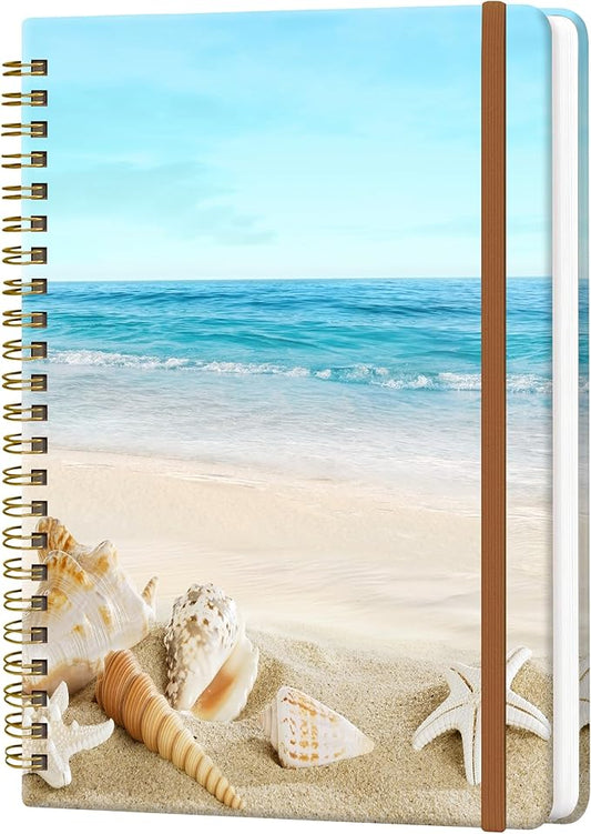 Spiral Journal Notebook for Women, Hardcover A5 College Ruled Notebook, 60 Sheet, Thick Paper, Cute Lined Journal for School, Office & Work, 6 x 8.4 in(Beach)