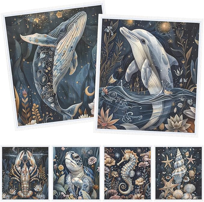 Ocean Swedish Dishcloths for Kitchen - 6PCS Ocean Animals Swedish Cloths for Washing Dishes Reusable Under The Sea Washable Sponge Cloths Kitchen Towels for Home Party Cleaning Housewarming