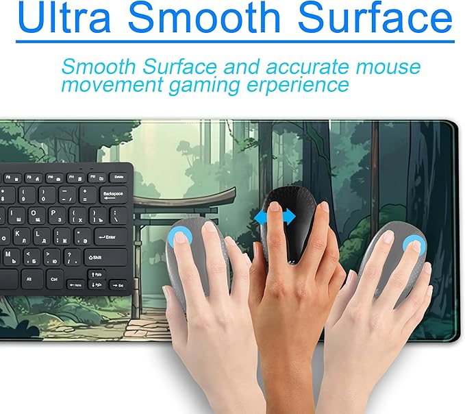 Japanese Green Forest Gaming Mouse Pad Anime Tree Woodland Desk Mat XL Large, Cute Aesthetics Women Office Desk Decor Laptop Computer Keyboard and Mouse Mat with Stitched Edges Matt 31.5''x11.8''