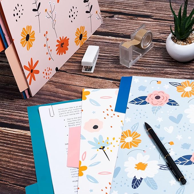 Decorative File Folders, 12-Pack Cute Spring Floral File Folders, Letter Size, 6 Designs