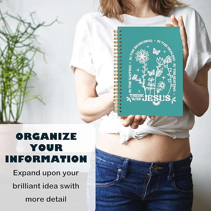 BearCake Boho Floral Christian Notebook Journal, Christian Gifts for Women, Bible Notebooks for Note Taking, Bible Journaling Notebook, There Was Jesus Hardcover Spiral Notebook 5.5x8.3 Green 1