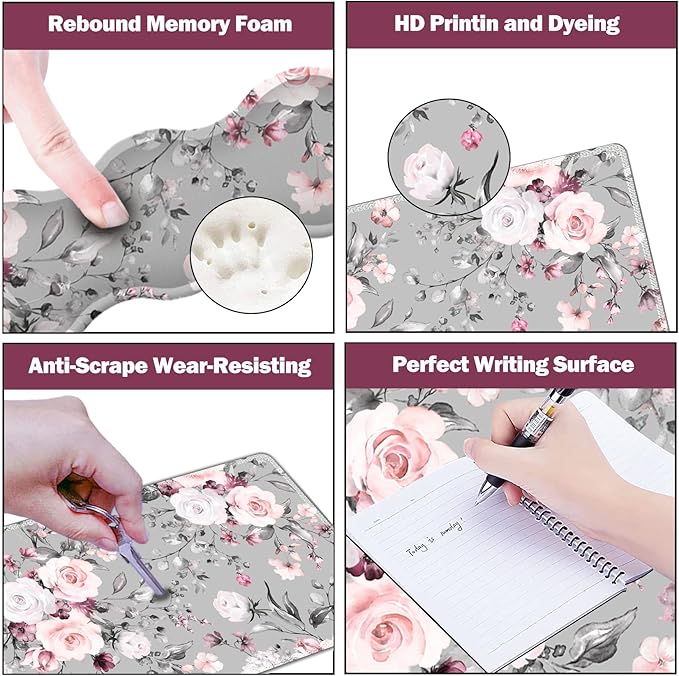 Upgraded Extended Gaming Mouse Pad, Keyboard Wrist Rest Pad, Wrist Support Mousepad Set, Artso Large Stable Rubber Base Stitched Edges, Multifunctional Desk Pad (35 x15.5 in) for Work, Game, Grey Rose