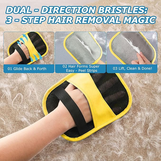 GASRONS 2Pcs Magic Brush Pet Hair Remover, Five-Finger Electrostatic Cat & Dog Hair Removal Gloves for Furniture, Couch, Carpet, Bedding, Reusable Cleaning and Grooming Mitts