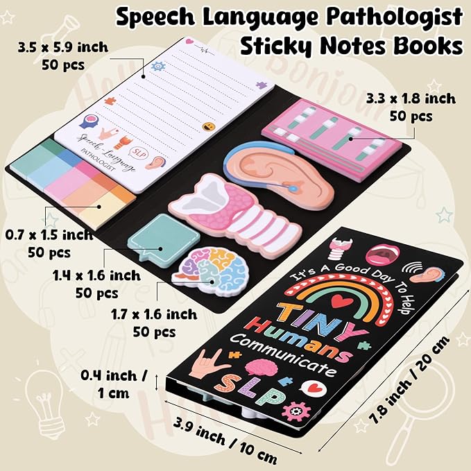 B1ykin Sticky Notes Set, Cartoon Theme Cute Self-Stick Notes Pad Speech Therapy SLP Appreciation Gifts, Self-Adhesive Writing Memo Pages Sticky Notepad for School Office (Speech Language Pathologist)