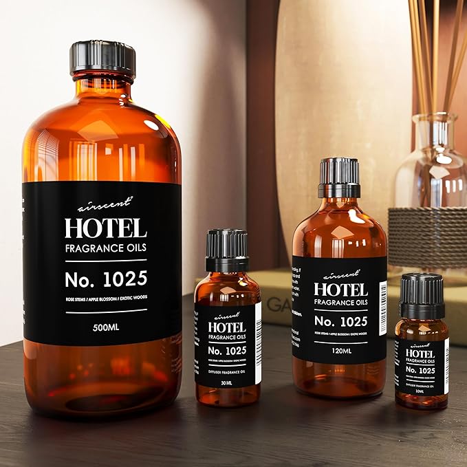 AirScent Hotel Diffuser Oil No. 1025 - Rose Stems Apple Blossom Exotic Woods - Hotel Scent Dupe - Premium Fragrance Oil for Ultrasonic and Waterless Diffusers and Crafting - 120 mL, 4 fl oz Bottle
