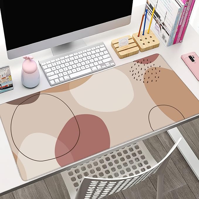 Desk Pad, Boho Abstract Geometric Patterns Extended Large Gaming Mouse Pad XXL, Large Desk Mat for Desktop with Non-Slip Rubber Base Stitched Edges for Home Office 5.4"X15.7"