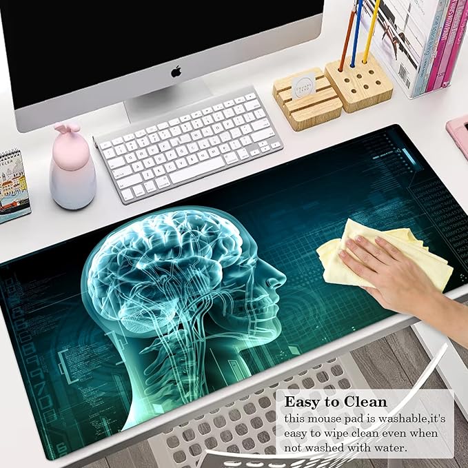 Science Fiction Brain Desk Pad Protector, Stitched Edges Mouse Pad, Large Office Desk Mat, Non-Slip Desk Blotter, Laptop Desk Pad, Desk Writing Pad for Office and Home (31.5" x 15.7 ")