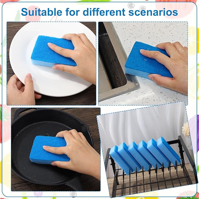 Ovveroche 50 Pcs Individually Wrapped Sponges, Uncompressed Non Scratch Scrouing Sponges for Household Cleaning Dishes Kitchen Airbnb Apartment Car Bike Blue