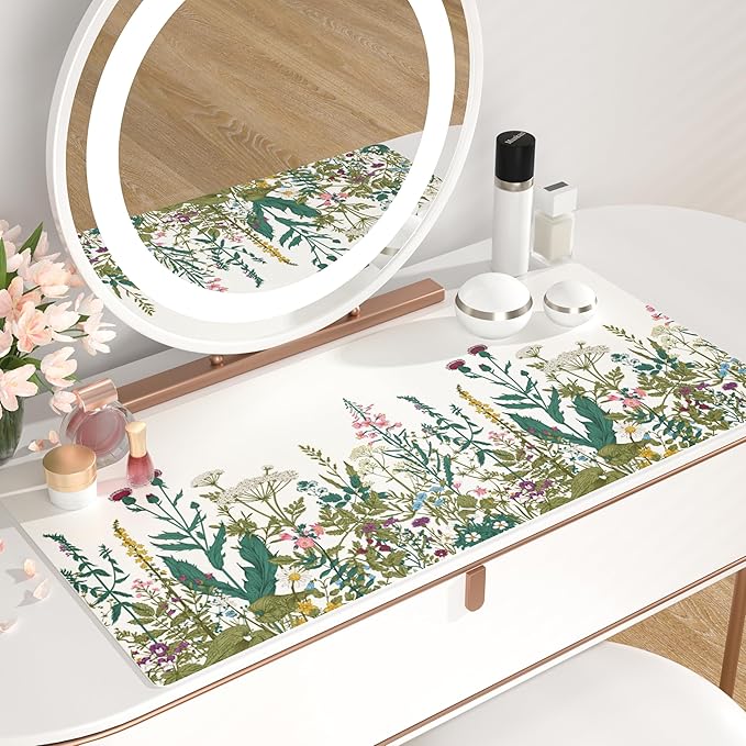 QIYI Large Mouse Pad, Floral Desk Mat for Desktop, Wildflowers Herbs PU Leather Waterproof Gaming Mousepad, Computer Laptop Desk Accessories Protector Writing Pads for School Office Home 31.5" x 15.7"