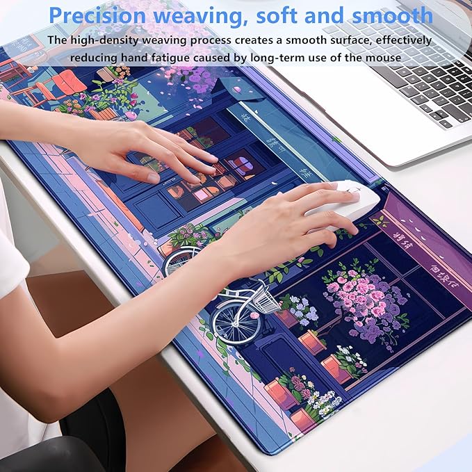 Kawaii Desk Mat Anime Aesthetics Mouse Pad Large Gaming Mouse Pads XL Computer Mat Pink Cherry Blossoms Mousepad Warm and Cute Japanese Keyboard Pad 31.5 x 15.7 Inch Desktop Gaming Pad