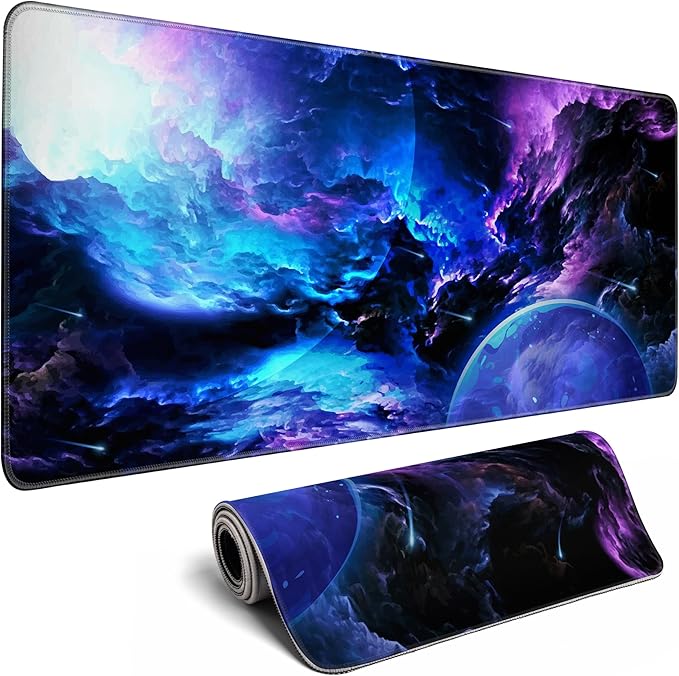 XL Gaming Mouse Pad Desk Pad Galaxy Print Extended Big Mouse Pad Large,31.5x11.8in Long Computer Keyboard Mousepad Mouse Mat with 3mm Non-Slip Base and Stitched Edge for Home Office Work