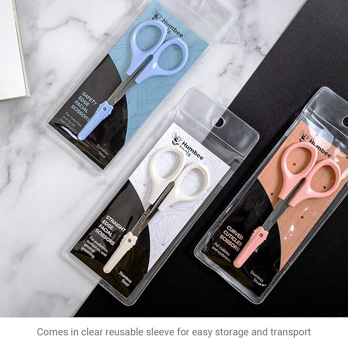 Eyebrow Scissors Self Care Tools Small Scissors for Facial, Nose, Eyebrow, Mustache, and Beard Hair Trimming & Grooming, Straight Edge, White Short Cap