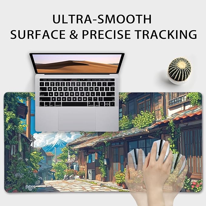 Japanese Street Scene Large Gaming Mouse Pad 31.5"x15.7"｜XXL Desk Mat, Non-Slip Rubber Base & Stitched Edges - Extended Waterproof Mousepad for PC/Laptop/Office/Home Decor