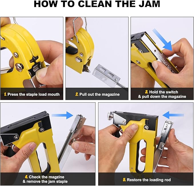 HAUTMEC 3-in-1 Heavy Duty Staple Gun Kit – Chromed Steel Upholstery Stapler with 600 Staples, Quick-Jam Clear, Adjustable Driving Force & Rapid Loading – HT0430