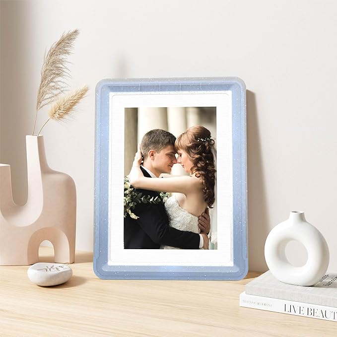 2-Pack 5x7 Picture Frame or 4x6 with Mat – Shatterproof Plastic Photo Frame for Family, Nursery & Playroom, Wall & Tabletop Picture Frames for Home Office, Safe Lightweight Design, in Crystal Blue