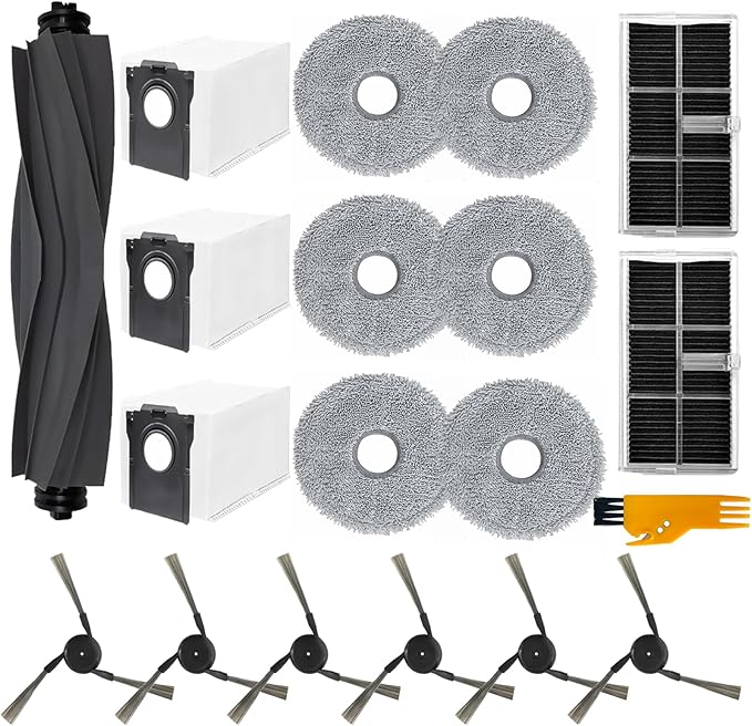 Accessories for Dreame L40 Ultra, X40 Ultra, for MOVA P10, P50 Pro Ultra Robot Vacuum Cleaner, P10 Pro Ultra Replacement, 1 Main Brush, 2 Filters, 3 Dust Bags, 6 Mop Pads, 6 Side Brushes