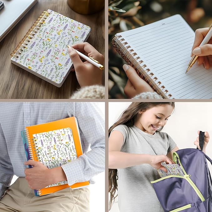 Cute Spiral Notebook journal A5 Aesthetic Pretty Floral Design for Women Girls Kawaii with Pocket, 8.5 x 5.7 inch, Link Floral