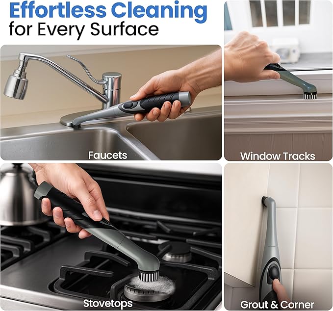 BEEST GroutCare 10000 Electric Spin Scrubber - Bathroom Cleaning Brush w/ 2 Replaceable Heads, IPX6 Waterproof - Cordless Electric Cleaning Brush Scrubber for Bathtub, Shower, Grout, Tile, Kitchen