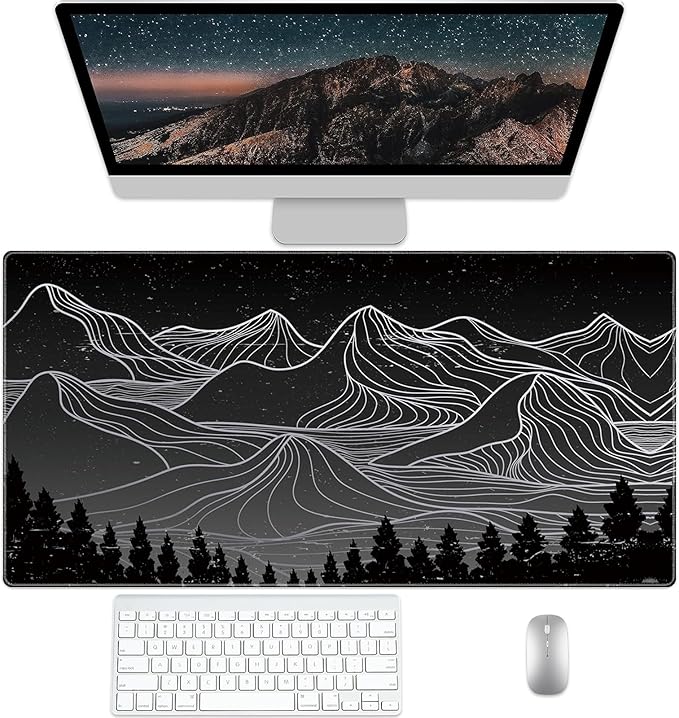 Mountain Desk Pad Protector, Stitched Edges Mouse Pad, Large Office Desk Mat, Non-Slip Desk Blotter, Laptop Desk Pad, Desk Writing Pad for Office and Home (31.5" x 15.7")
