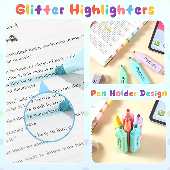 Pastel Highlighters,Chisel Tip Marker Pen,8 Assorted Macaron Colors Highlighter Pens, Mini Highlighters,Water Based, Quick Dry For Back to School Supplies，Aesthetic Highlighter for Office