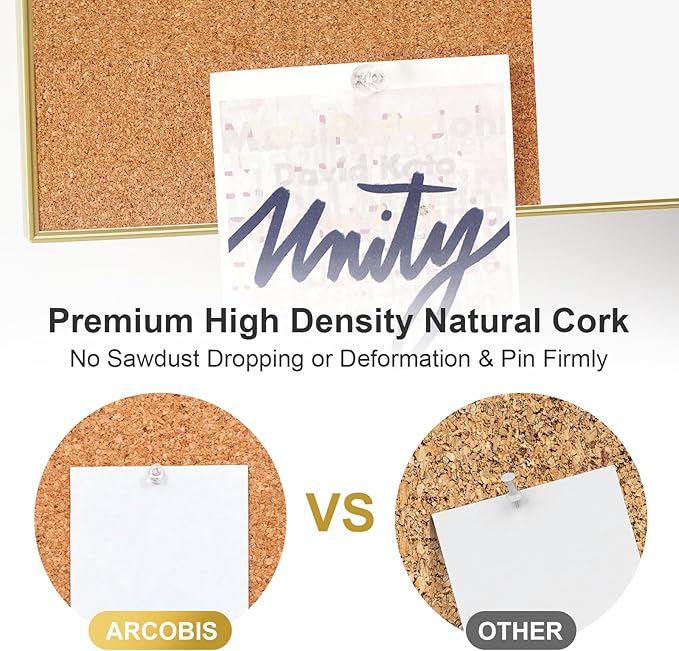 ARCOBIS Dry Erase Cork Board Combo, 24"X18" Bulletin White Board for Wall, Magnetic Corkboard Whiteboard Combination, Vision Board for Office, Home, School Gold Frame