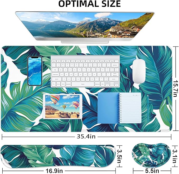 LATEEFAH Desk Mat, Mouse Pad with Wrist Rest, 4-in-1 Large Mouse Pads for Desk, Ergonomic Mouse Pad and Keyboard Wrist Rest Gaming Keyboard Mat for Office, Home