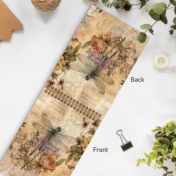 Dragonfly Top Spiral Notebook, Dragonfly Gifts for Women, Dragon Fly Journal Notebook, Vintage Dragonfly Notebooks for School Work, Dragonfly Floral Office Supplies Gifts for Women Men,5.5x8.3 In