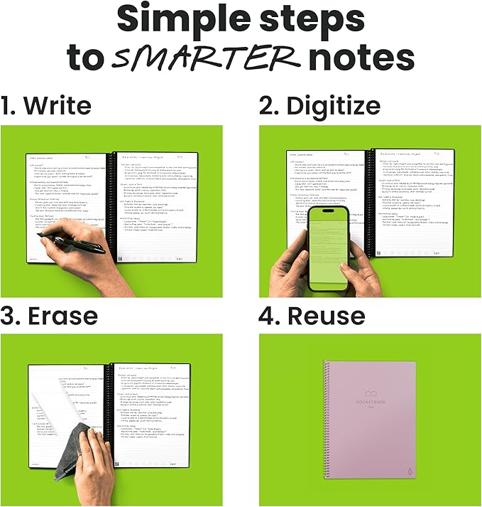 Rocketbook New Core Reusable Spiral Notebook, Executive Size 6x8.8, Pink - Lined Pages, App-Connected, Erasable, Durable Cover, Ideal for School, Work, and Creative Projects