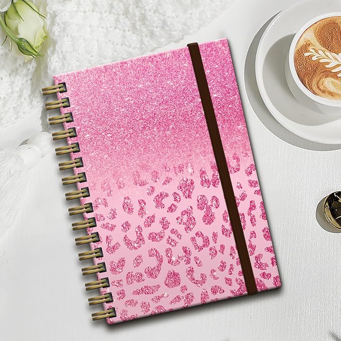 Spiral Journal Notebook,Strong TwinWire Binding with Premium Paper for Girl Women,Cool Funny 120 Pages,100gsm A5 College Ruled NotebookJournal,Perfect for Gifts Nurse Teacher Women(Pink leopard)