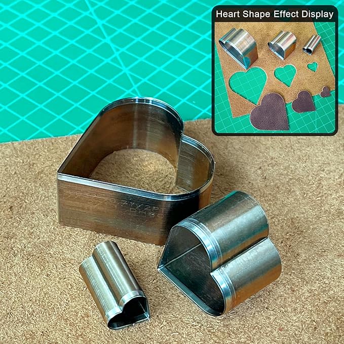 9 Pcs Leather Hole Cutter Tool Set, 3 Sizes Heart Star Water Drop Cutters Tools Kit High Carbon Steel Heart Die Cutters, Leather Hole Punch Cutting Dies Kit for DIY Leathercraft