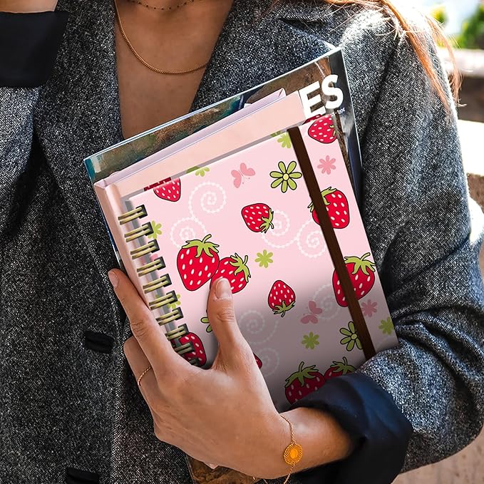 Spiral Journal Notebook,Binding with Premium Paper for Girl Women,Cool Funny 120 Pages,100gsm A5 College Ruled NotebookJournal,Perfect for Gifts Nurse Teacher Women(Cute Pink strawberry)