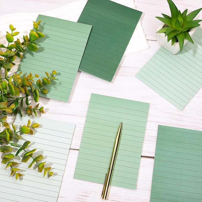 12Pcs Sage Green Lined Sticky Notes 4 x 6 in Assorted Green Self-Adhesive Notepads Removable Memo Pad for Office School Home Supplies, 6 Colors