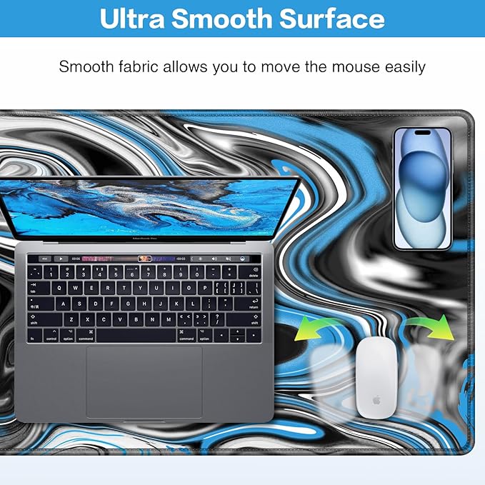 Gaming Mouse Pad Blue, Large Mouse Pad XXL 35.4×15.7in, Extended Computer Keyboard Mouse Mat Desk Pad for Laptop with Stitched Edges, Waterproof Mousepad for Gamer Home&Office Women