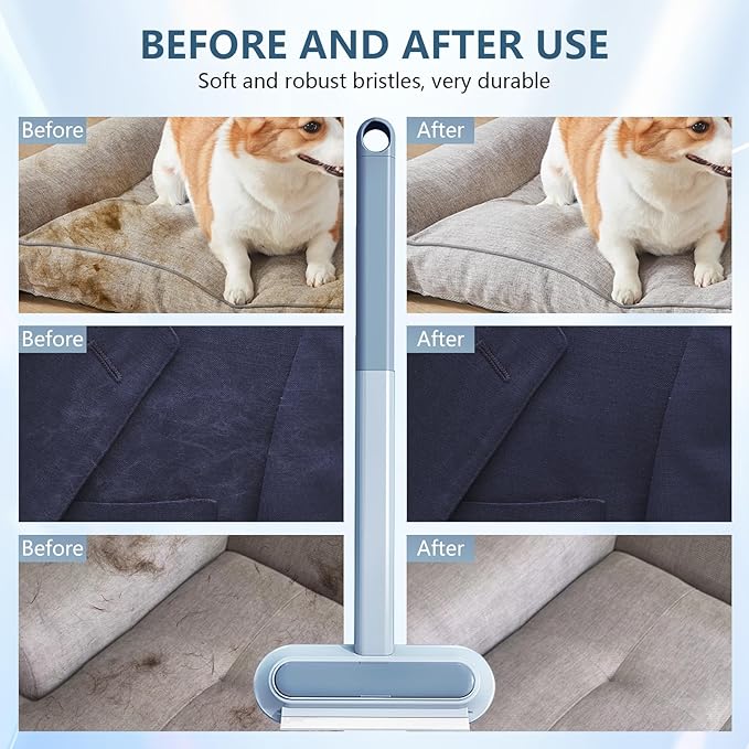 Multifunctional Pet Hair Remover, 3 in 1 Pet Hair Removal Tool, Reusable and Washable Dog Cat Hair Cleaning Removal Brush with Long Handle, for Furniture Couch Carpet and Laundry