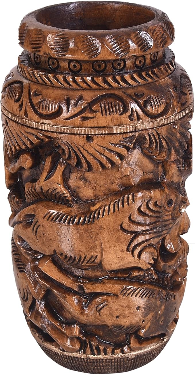 Craft Trade Hand Carved Wood Pencil Holder for Desk Organizer for Home School Office Supplies Pen Pot Storage Box Suitable for Stationery - Natural Wood