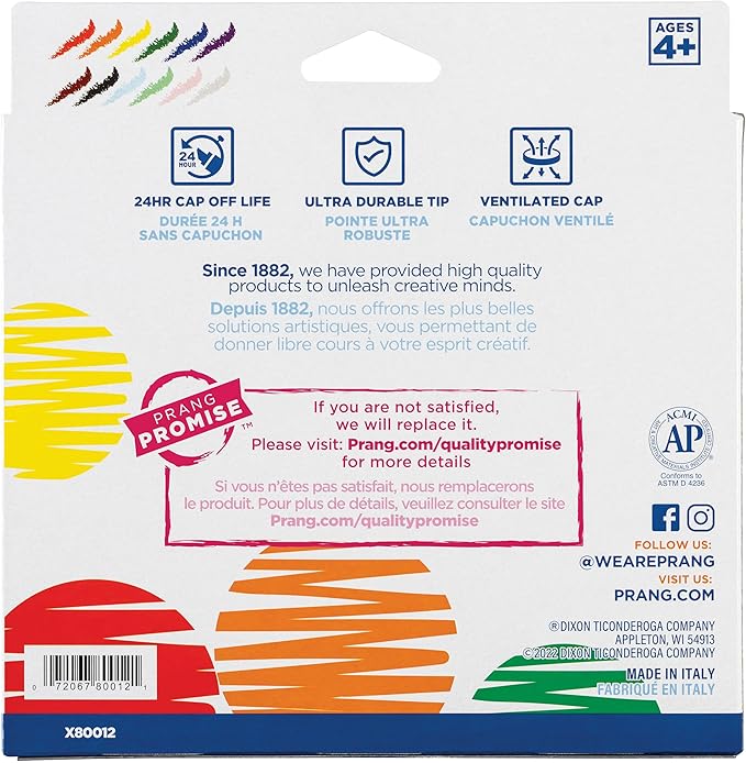 Prang Classic Art Markers, Bullet Tip, Assorted Colors, 12 Count