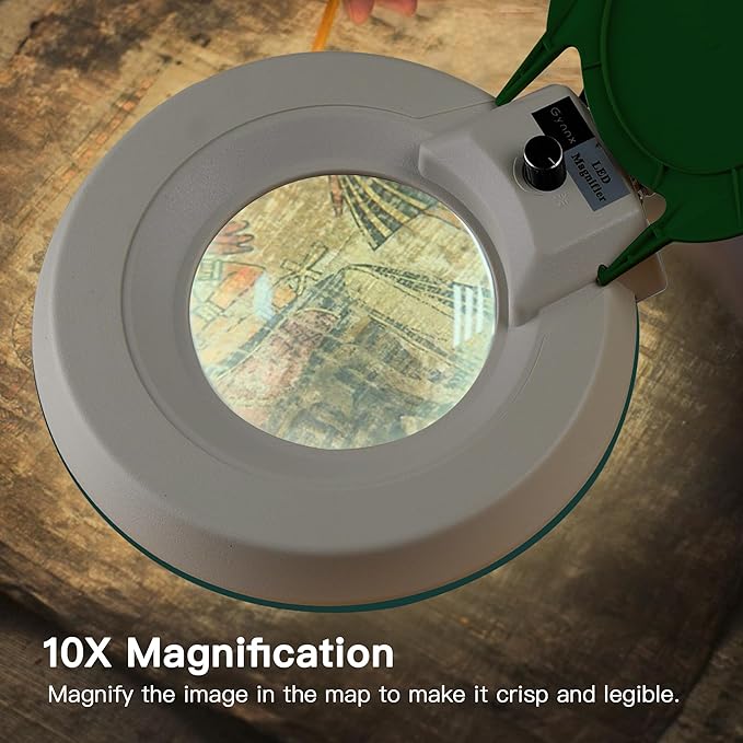 10X Magnifying Glass with Light and Stand,LED Dimmable Lighted Desk Lamp with Clamp,Magnifier Hands Free-Adjustable Stainless Steel Bracket,for Crafts Hobbies Reading Painting Sewing Close Work