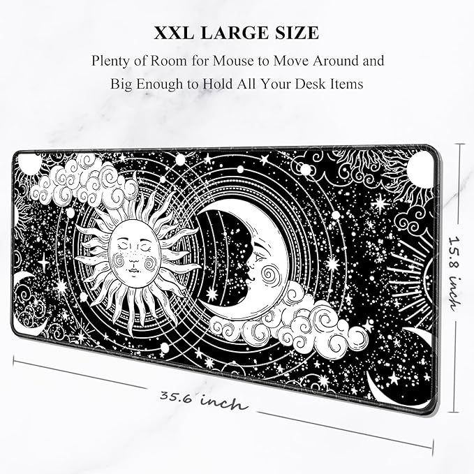 Auhoahsil Large Gaming Mouse Pad, Tarot Style XXL 35.4 x 15.7 in Desk Pad Stitched Non-Slip Rubber Long Computer Mousepad Thin Extended Full Size Desk Mat for Desktop Laptop Wireless Mice, Black